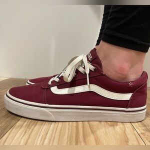 Vans Maroon and White Old Skool Sneakers